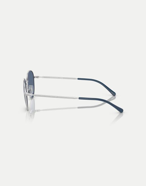 Polo Ralph Lauren Ph3144 round sunglasses with blue lens in semi-shiny silver, 3 of 4