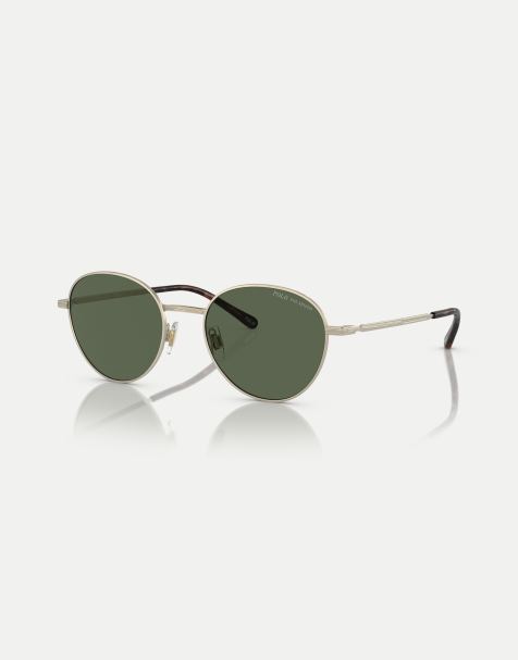 Polo Ralph Lauren – Ph3144 – Runde Sonnenbrille in leicht glänzendem Blassgold mit grünen, polarisierten Gläsern - view 1