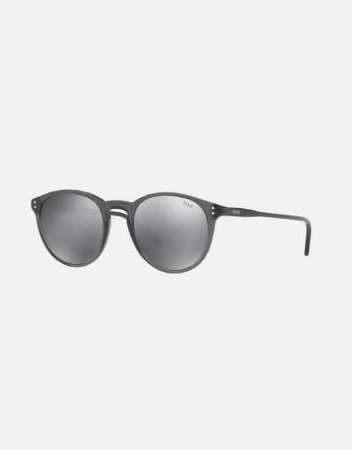 Polo Ralph Lauren Ph4110 phantos sunglasses with grey mirrored lens in shiny black crystal, 3 of 4