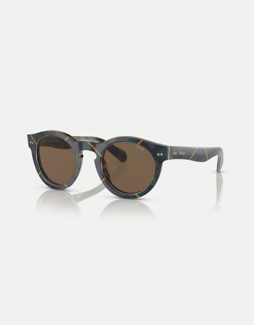Polo Ralph Lauren - Ph4165 - Lunettes de soleil pantos à verres marron avec carreaux écossais et motif écaille de tortue 