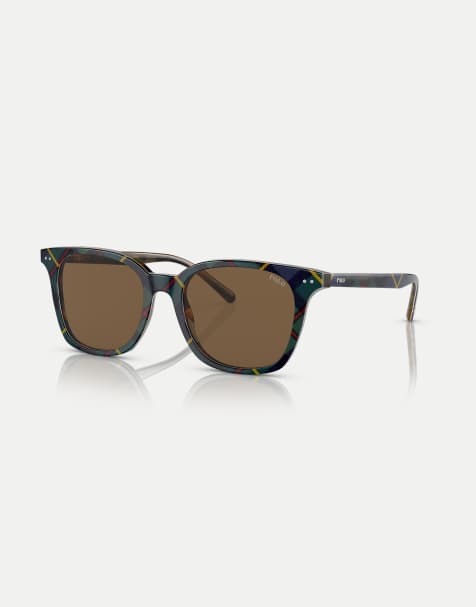 Polo Ralph Lauren Ph4187 rectangle sunglasses with brown lens in shiny dress gordon  - view 1