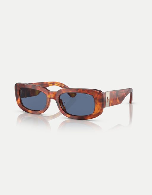 Polo Ralph Lauren - Ph4191u - Occhiali da sole rettangolari arancione Havana lucido con lenti blu 