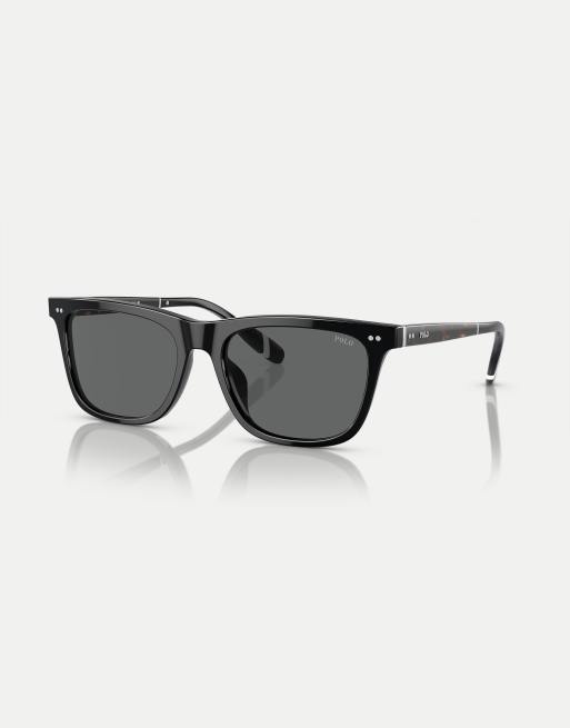 Polo Ralph Lauren – Ph4205u – Eckige Sonnenbrille in glänzendem Schwarz mit grauen Gläsern 