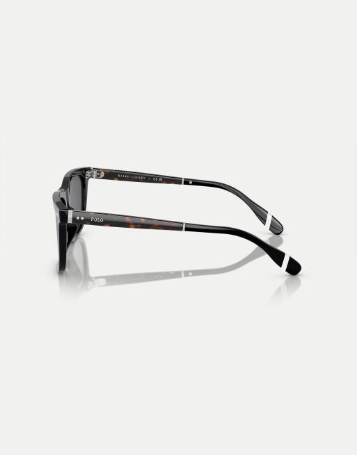Polo Ralph Lauren – Ph4205u – Eckige Sonnenbrille in glänzendem Schwarz mit grauen Gläsern , 4 von 4