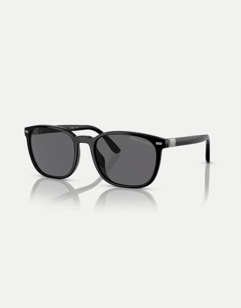 Polo Ralph Lauren Ph4208u square polarised sunglasses with grey lens in shiny black  - view 1