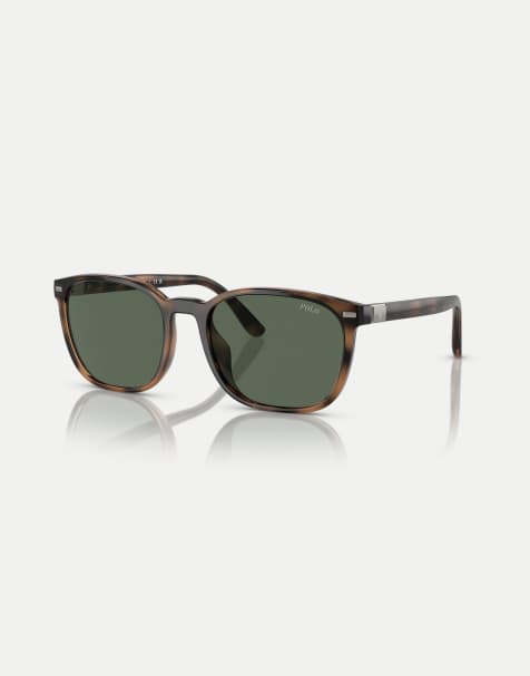 Polo Ralph Lauren Ph4208u square sunglasses with green lens in shiny havana  - view 1