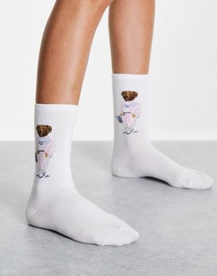 Polo Ralph Lauren picnic bear socks in white