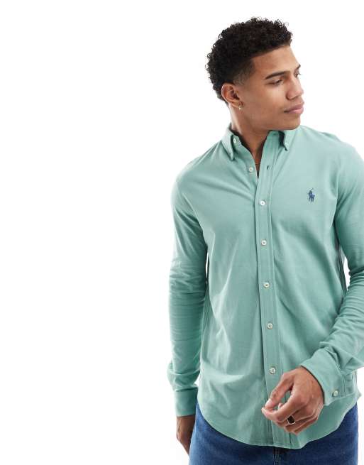 Polo Ralph Lauren – Pikee-Hemd in Hellgrün mit Markenlogo