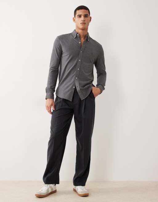 Polo Ralph Lauren – Pikee-Hemd in meliertem Anthrazit mit Button-down-Kragen und Markenlogo, 2 von 5