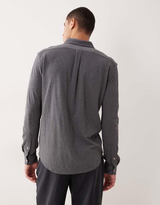 Polo Ralph Lauren – Pikee-Hemd in meliertem Anthrazit mit Button-down-Kragen und Markenlogo, 3 von 5