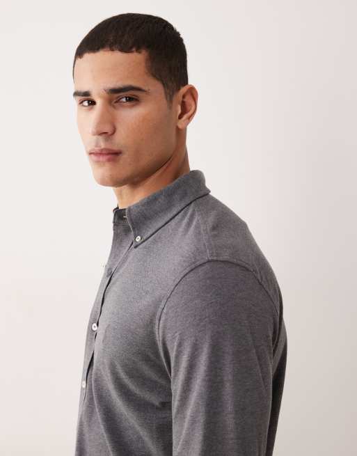 Polo Ralph Lauren – Pikee-Hemd in meliertem Anthrazit mit Button-down-Kragen und Markenlogo, 4 von 5