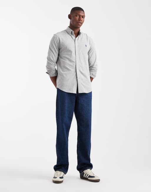 Polo Ralph Lauren – Pikee-Hemd in meliertem Grau mit Button-Down-Kragen und Markenlogo, 2 von 5