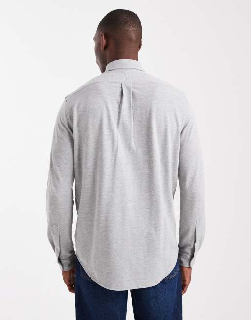 Polo Ralph Lauren – Pikee-Hemd in meliertem Grau mit Button-Down-Kragen und Markenlogo, 3 von 5