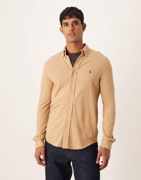 Polo Ralph Lauren – Pikee-Hemd in meliertem Kamelbraun mit Markenlogo - view 1