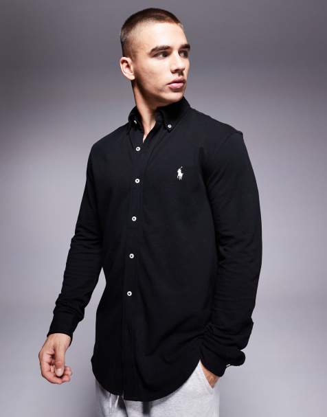 Polo Ralph Lauren – Pikee-Hemd in Schwarz mit Knopfleiste und Markenlogo - view 1