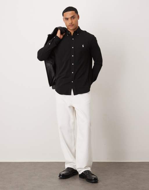 Polo Ralph Lauren – Pikee-Hemd in Schwarz mit Markenlogo, 2 von 5