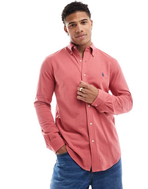 Polo Ralph Lauren – Pikee-Hemd in verwaschenem Rot mit Markenlogo