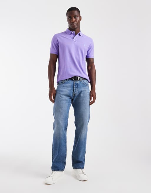 Polo Ralph Lauren – Pikee-Polohemd in Helllila mit schmaler Custom-Passform und Markenlogo, 2 von 5