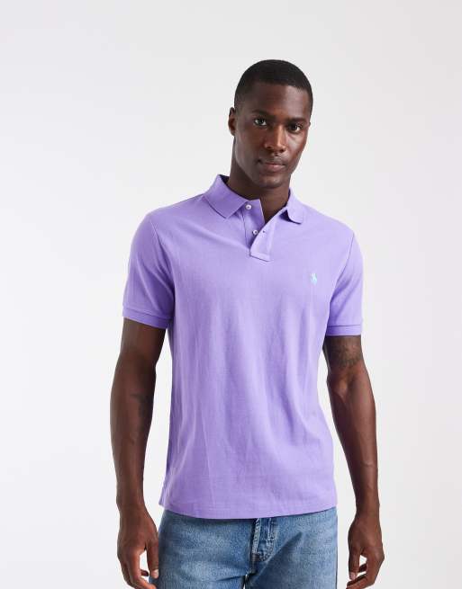 Polo Ralph Lauren – Pikee-Polohemd in Helllila mit schmaler Custom-Passform und Markenlogo, 4 von 5