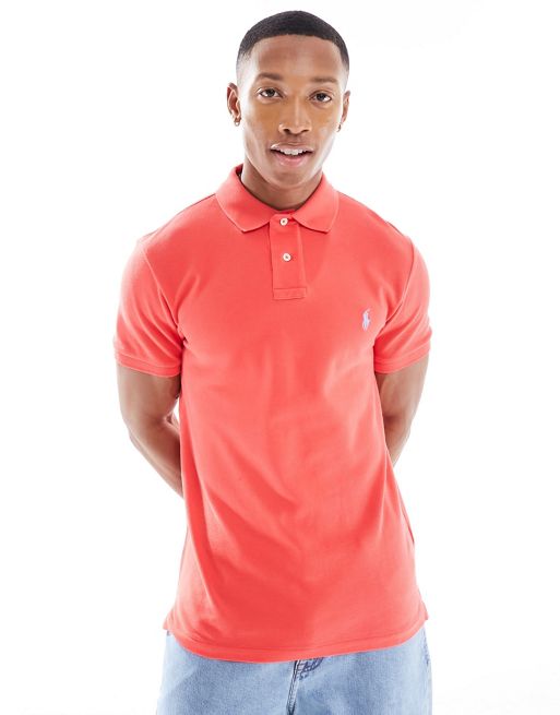 Polo Ralph Lauren – Pikee-Polohemd in Rot mit schmalem Schnitt und Markenlogo