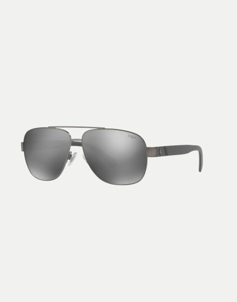 Polo Ralph Lauren Pilot sunglasses with silver mirrored lens in semi-shiny dark gunmetal  - view 1