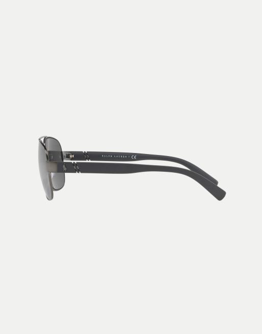 Polo Ralph Lauren Pilot sunglasses with silver mirrored lens in semi shiny dark gunmetal