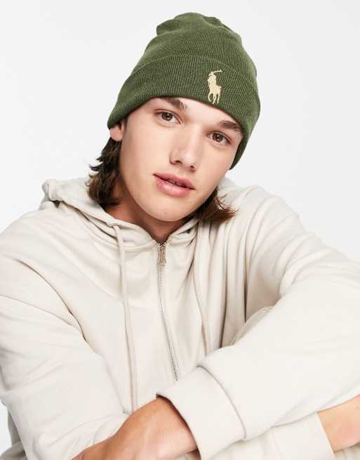 Polo Ralph Lauren pima cotton beanie in olive green with logo | ASOS