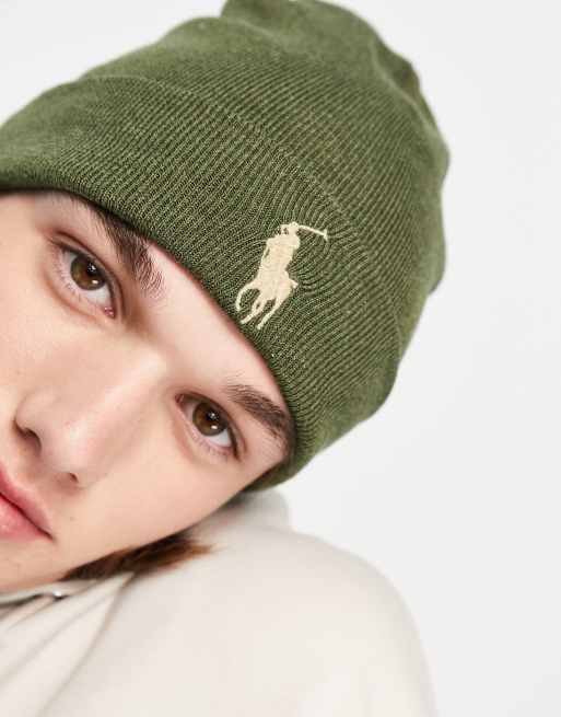 Polo Ralph Lauren pima cotton beanie in olive green with logo | ASOS