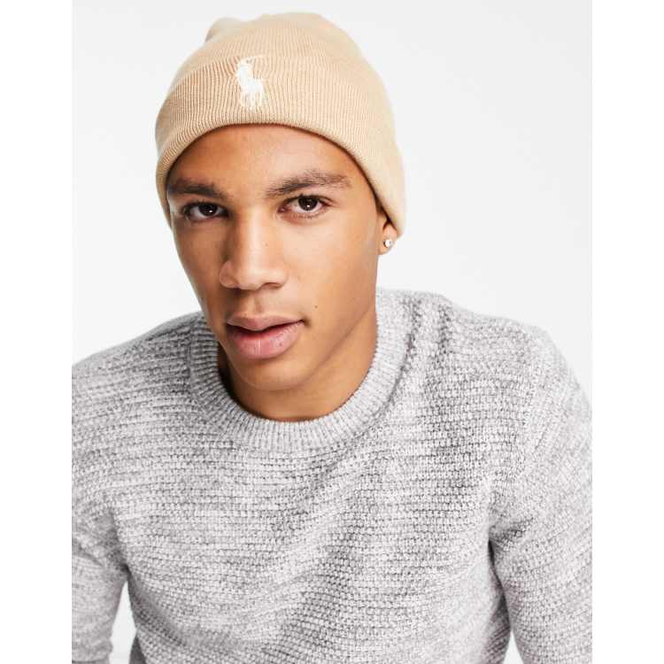 Polo Ralph Lauren pima cotton beanie in tan with logo ASOS