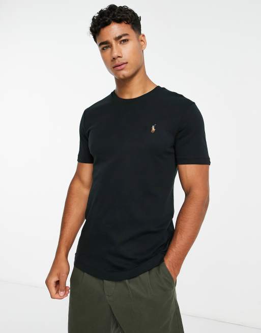 Polo Ralph Lauren pima fit t-shirt in black with multi pony logo | ASOS