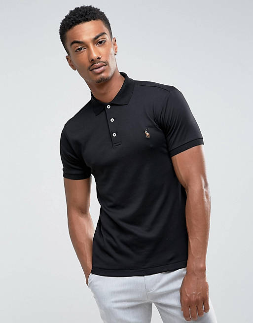Polo Ralph Lauren Pima Polo Slim Fit Soft Touch in Black | ASOS