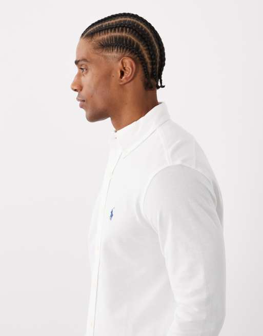 Polo Ralph Lauren - Piqué overhemd met icon-logo in wit, 4 van 5