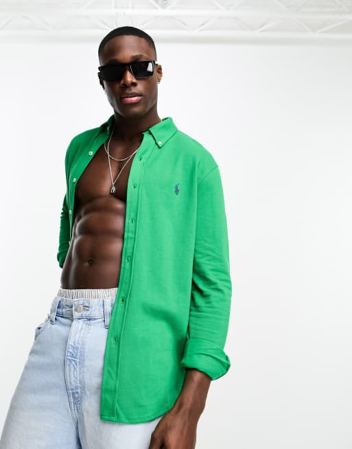 Polo Ralph Lauren - Piqué overhemd met iconisch logo en knoopsluiting in middengroen