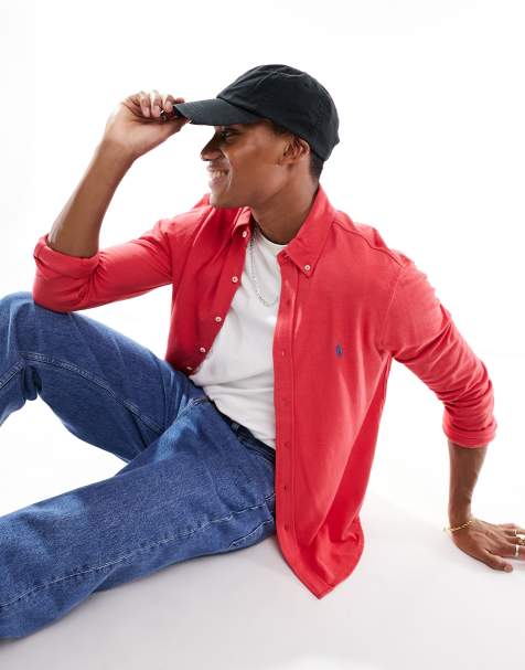Polo Ralph Lauren - Piqué overhemd met iconisch logo en knopen in gemêleerd rood - view 1