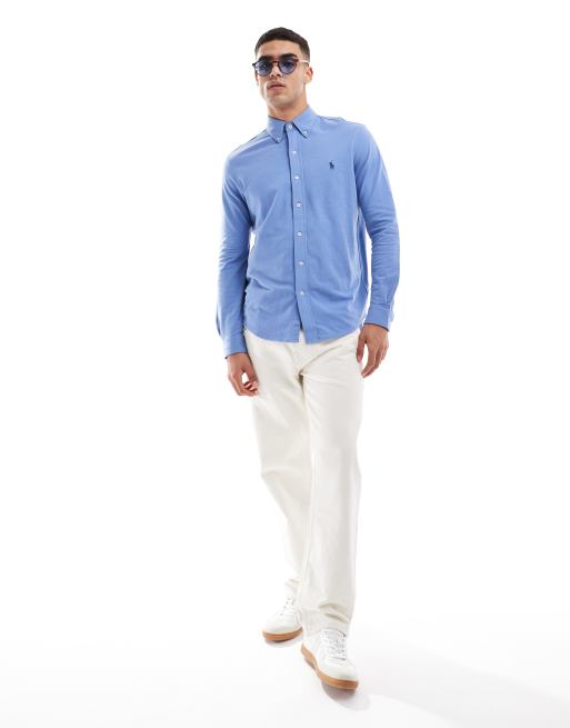 Polo Ralph Lauren - Piqué overhemd met icoonlogo in gemêleerd blauw