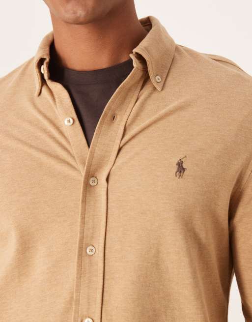 Polo Ralph Lauren - Piqué overhemd met icoonlogo in gemêleerd camel, 5 van 5