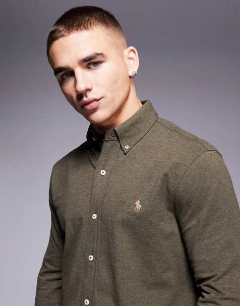 Polo Ralph Lauren - Piqué overhemd met icoonlogo in gemêleerd olijfgroen - view 1