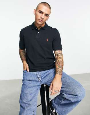 Polo Ralph Lauren pique polo in black with pony logo | ASOS
