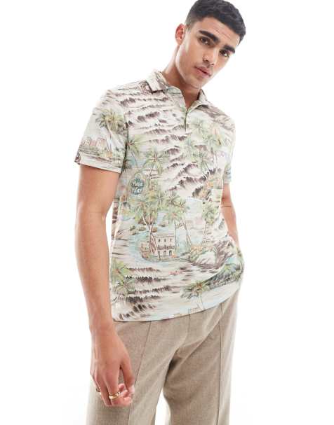 Polo Ralph Lauren - Piqué polo met icoonlogo en Havana playa-print in bruin - view 1