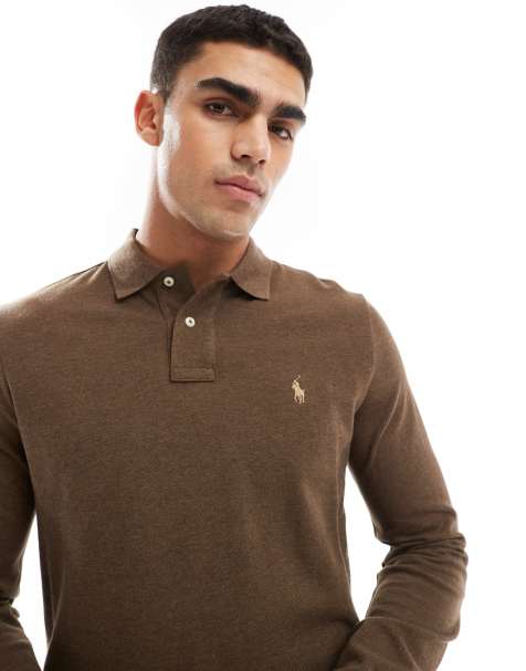 Polo Ralph Lauren - Piqué polo met lange mouwen en icoonlogo in gemêleerd bruin - view 1