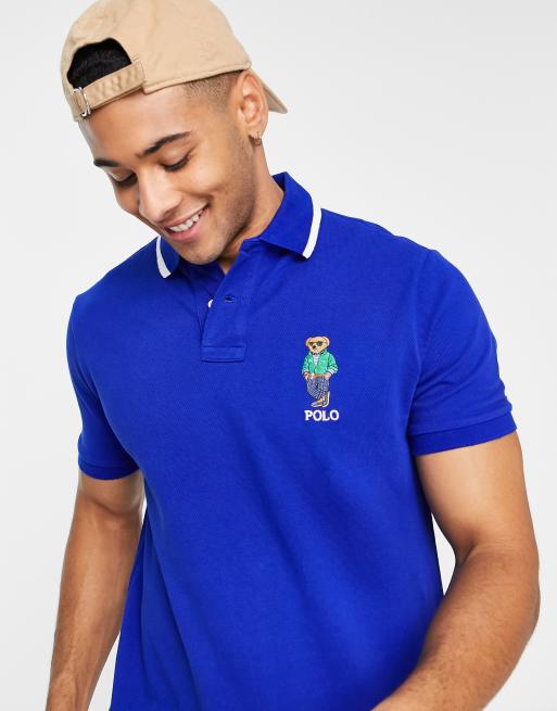 Polo Ralph Lauren - Piqué polo met strandbeer-logo en een gekleurd randje in blauw