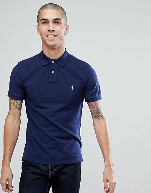 raznovrsnost puška liberal  Polo Ralph Lauren pique polo slim fit in washed navy | ASOS