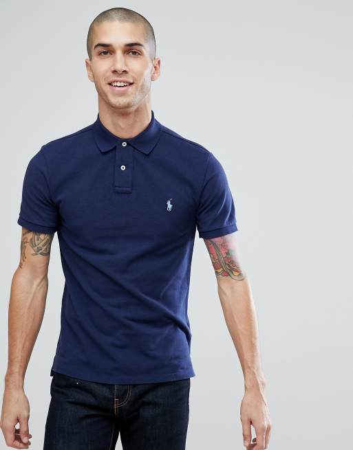 Polo Ralph Lauren pique polo slim fit in washed navy | ASOS