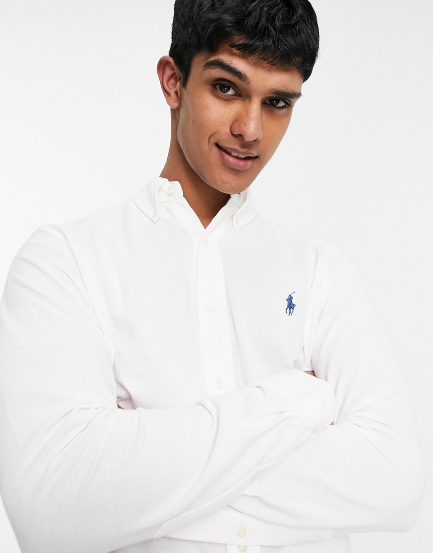 Polo Ralph Lauren pique shirt slim fit button down player logo in white