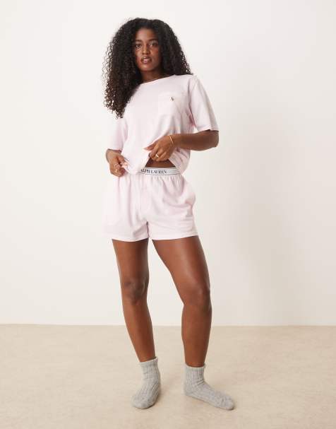 Polo Ralph Lauren Pique short sleeve top & shorts pyjama set in pink lady - view 1