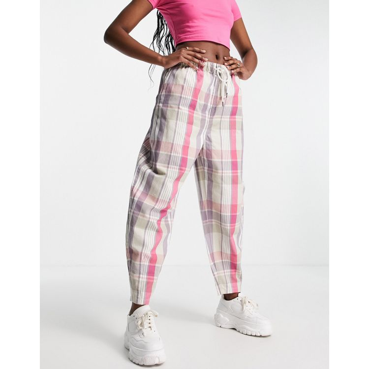 Pink Plaid Split Jogger Pants