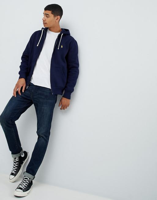 Polo Ralph Lauren plain jersey zip up hoodie in blue | ASOS