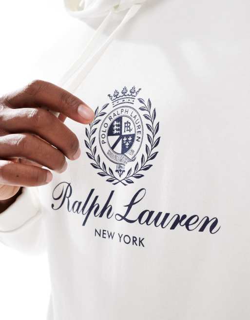 Polo Ralph Lauren plastisol crest logo hoodie in off white, 4 of 4