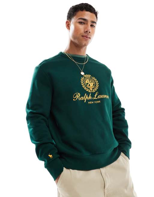 Polo Ralph Lauren - Plastisol - Felpa verde scuro con stemma del logo