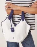 [Polo Ralph Lauren] Polo Ralph Lauren Play canvas leather medium tote bag in paper/ink-White One Size WHITE
